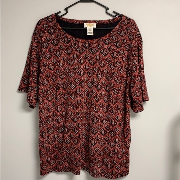 Beautiful Talbots Patterned Pullover  crew neck Top  Black Maroon Nylon, 3X  EUC - Picture 1 of 5